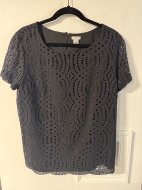 J. Crew Black Laser-Cut Lace Short Sleeve Top